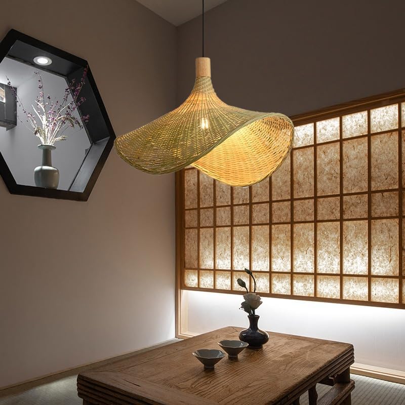 Image of Hanging Pendant Light Lampshade | Bamboo Pendant Lamp | Boho Pendant Lamp | Cane Lamps for Bedroom | Ratan Lamp Shade (Without Bulb)