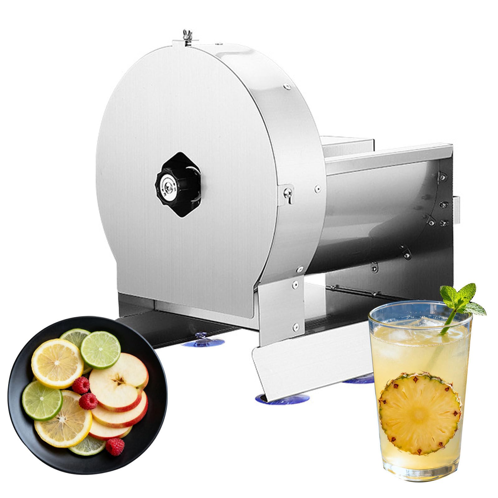 LjyAeono Vegetable Fruit Slicer, 0-10mm Adjustable Thickness, Stainless Steel Manual Vegetable Cutter Machine with 1* Extra Blades for Slicing Fruit Potato Lemon Onion Cabbage Tomato Round-Min