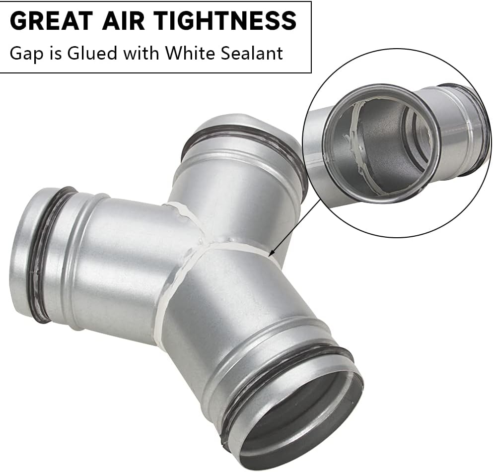 Duct Splitter for Dryer Vent Hose 4 inch, A-KARCK 3 Way Y Shape Duct Hose Connector for Exhaust Fan Hose, Galvanized Steel Prevent Air Leakage