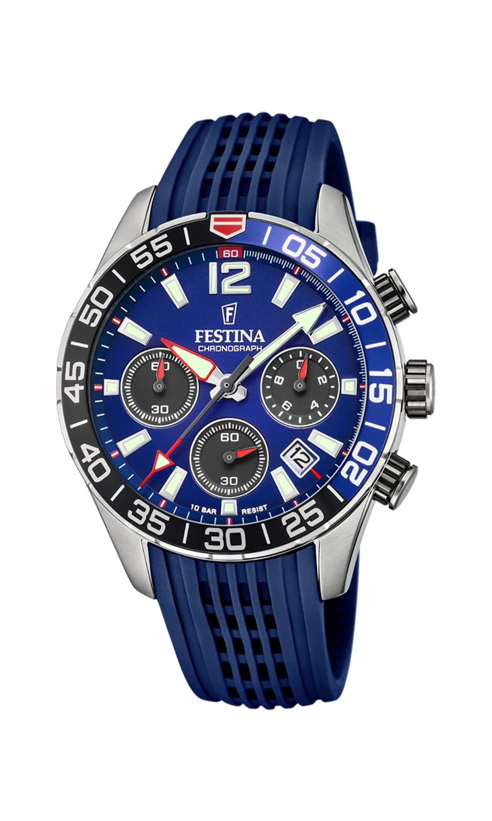 FestinaReloj Modelo F20517/1 de la colección Chrono Sport, Caja de 43,7 mm Correa de Caucho Azul para Caballero