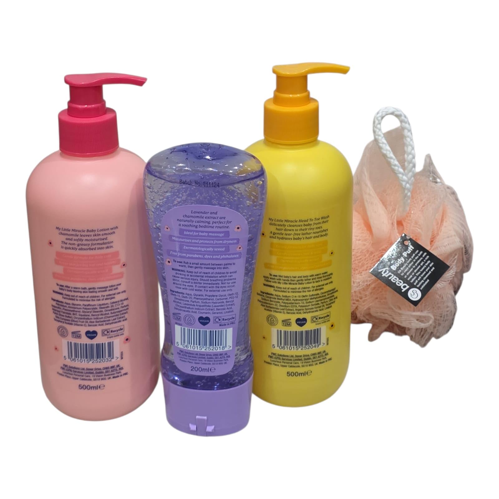 My Líttle Míracle Baby Care Trio Set - Lotion 500ml, Oil Gel 200ml & Top to Toe Wash 500ml With Free Beauty Body Puff(Any Colour) - Image 4