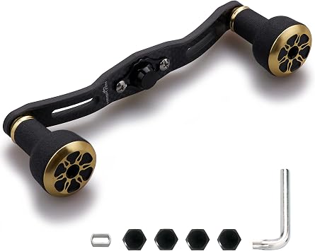 HEIGHTEN 110mm/120mm Fishing Reel Handle Shimano Daiwa Abu Garcia Pen Kastking Lews Baitcasting Reel Power Crank Accessories Black & Gold, 120mm Carbon Handle 24mm TPE Knob 0653