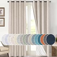 Vista 144 de PrinceDeco Cortinas de lino 100% opacas para dormitorio/sala de estar, reducen el ruido, cortinas de ventana con bloqueo de luz, cortinas