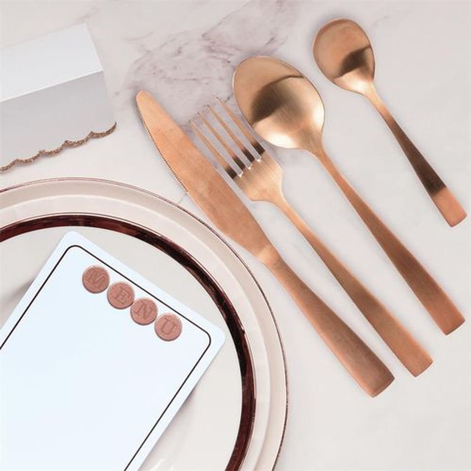 Lot de 3 Ménagères en Acier Inoxydable Table Chic - 48 Couverts - Marron cuivré