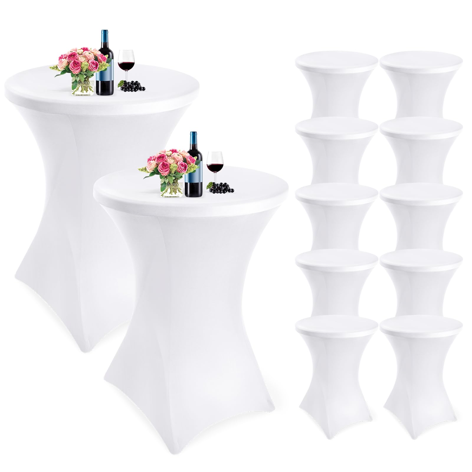 Showgeous Confezione da 10 copritavolo da Cocktail in Spandex Ø80-85 cm tovaglia da Cocktail Rotonda per Tavolo da Bar per Matrimoni (Bianco)