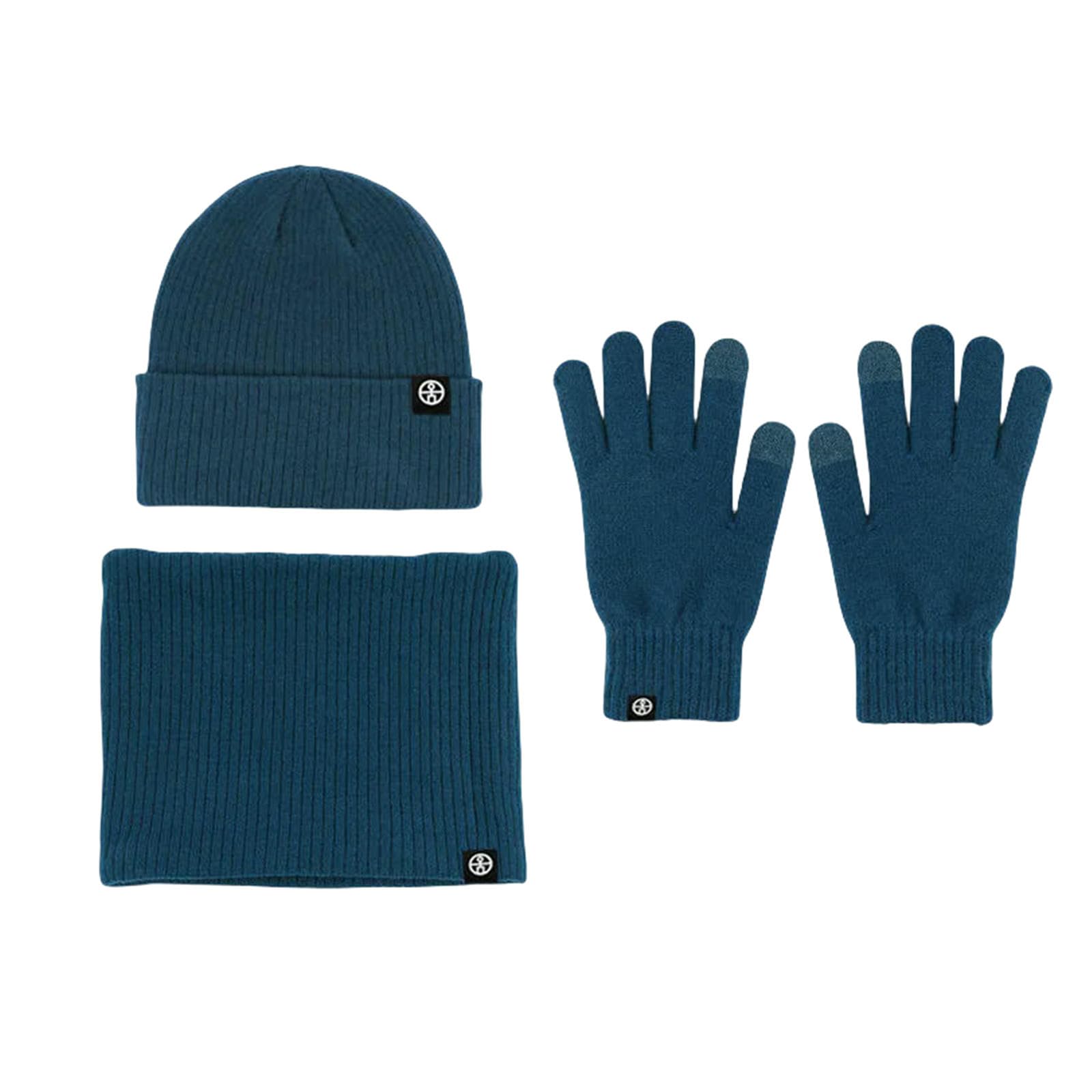 Mütze,Schal & Handschuh-Sets Damen 3-teiliges Winter-warmes Bohnenhut-handschuh-schal-mütze-Set Für Unisex, Weich, Dick, Warm, Gestrickt, Touchscreen-Handschuhe, Outdoor-ausrüstung-blau