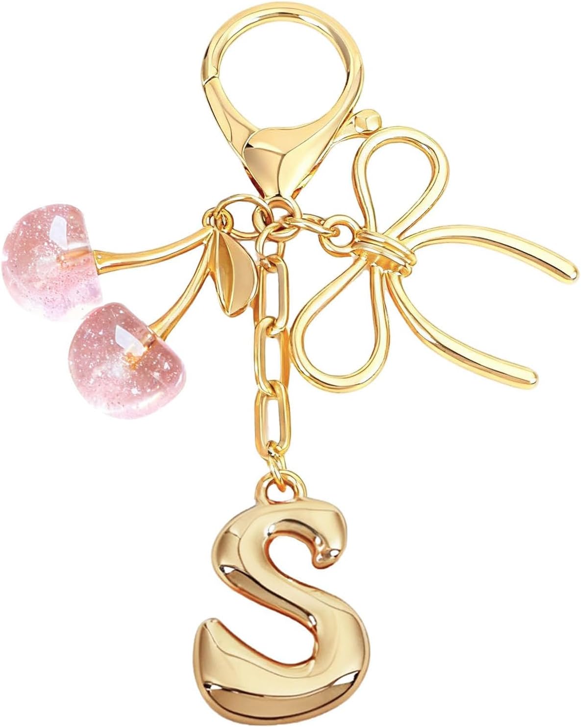 – Bag Charm Ladies, S letter Keychain With Bow Cherry, Gift for Girls Aged 7-14 & Bag Charm for Girls, gifts for children