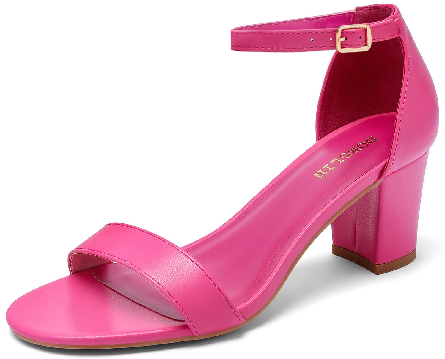 DOBOLIN Women's Heeled Sandals Open Toe Ankle Strap 2.5-Inch Chunky Heels Dress Shoes Wide Feet Friendly