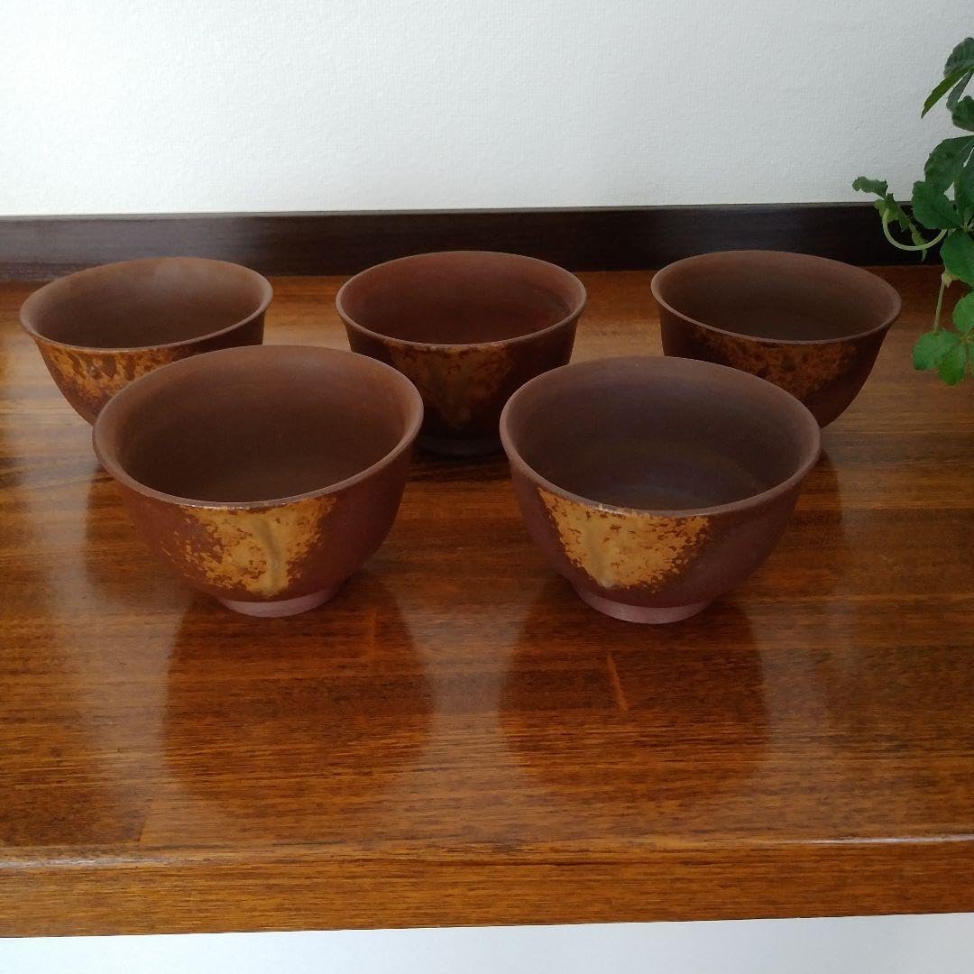 Amazon.co.jp: 備前焼 山本竜一 湯呑み茶碗(汲出)五客 : ホーム＆キッチン 