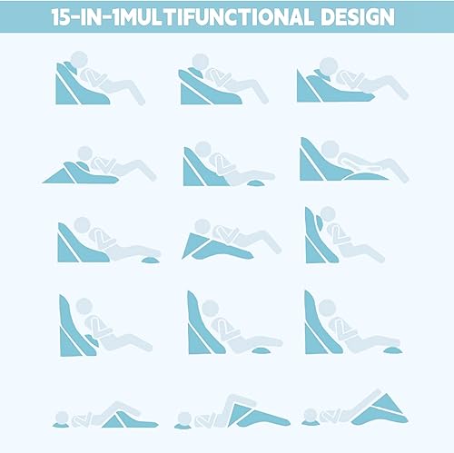 Miniatura 5 de Juego de 3 almohadas de cuña ortopédicas 15 en 1 para dormir, almohada de cuña de espuma viscoelástica ajustable para después de la cirugía, reflujo