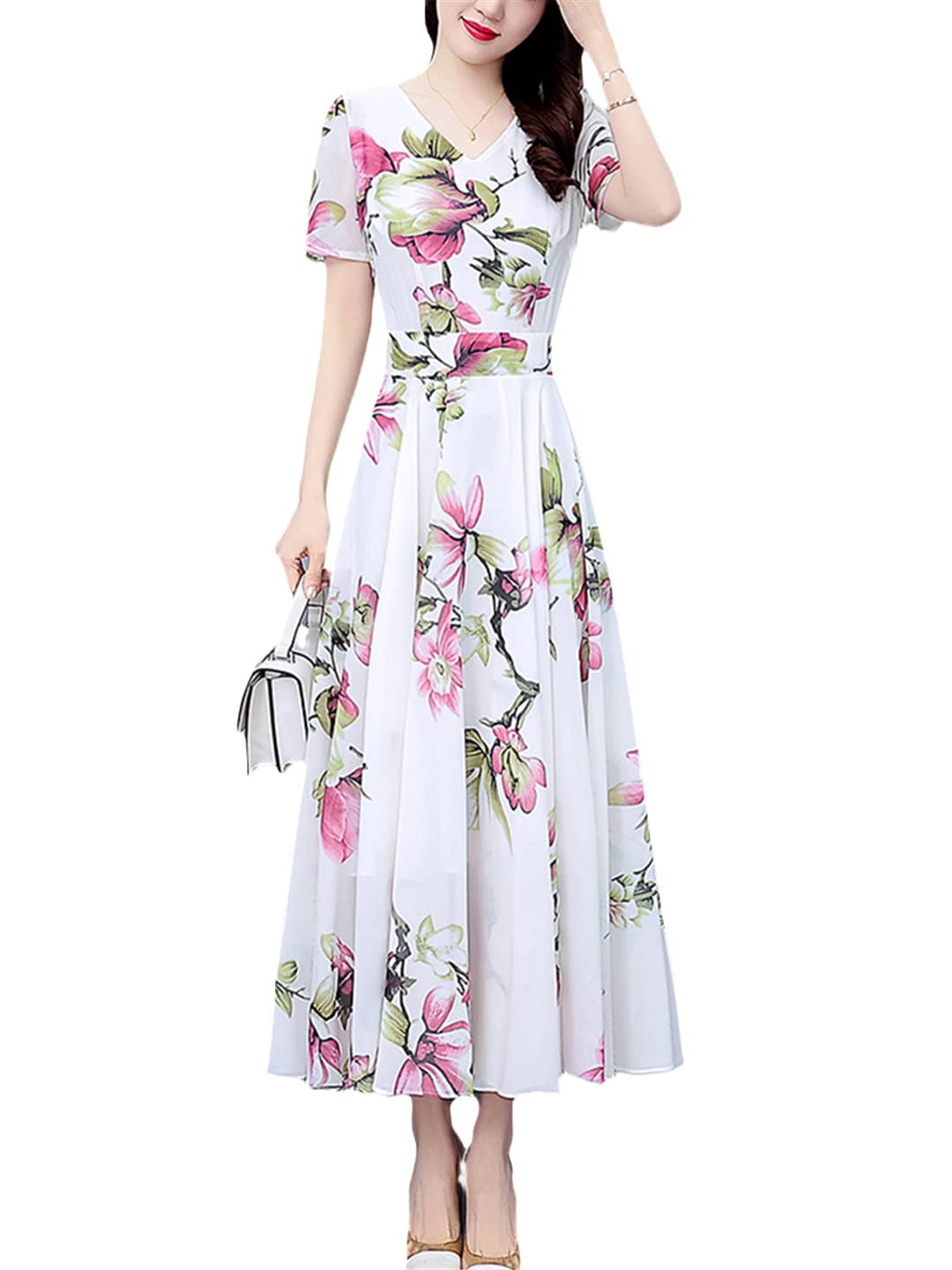 Abito lungo da donna in chiffon formale floreale estivo aderente da donna abiti midi eleganti per feste