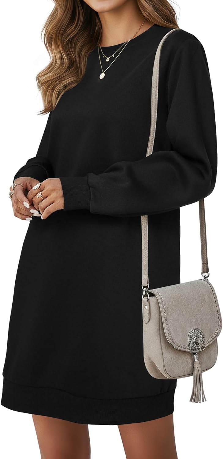 LYANER Women's Sweatshirt Dress Crewneck Long Sleeve Loose Fit Mini Sweat Shirt Dress with Pockets - Image 2