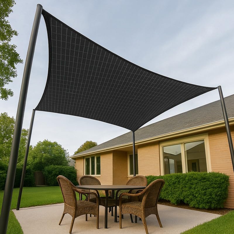 MetDeals Cotton Canvas Waterproof Sun Shade Sail with Stainless Steel D-Rings & Rope | UV Resistant Outdoor Canopy for Garden, Patio, Pool & Balcony(Grey,11X12 Feet) Piece of 1-image-42