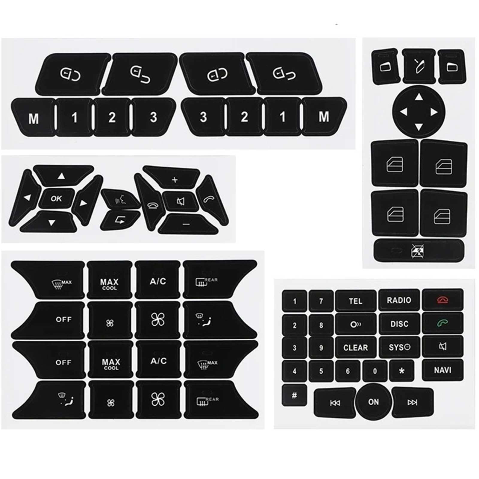 Interior Button Decals Compatible with Benz for C207 for A207 for R231 Car Button Repair Stickers Black A/C Radio Door Decal Accessories