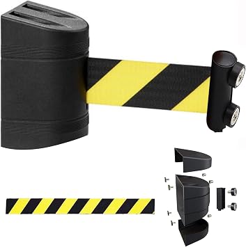 Black Magnetic Attraction Wall Mount Queue Belt Barrier, 6.6/9.8/16.4FT Magnetic Retractable Crowd Control Wall Barrier, with mounting AccessoriesA,5M/16.4FT