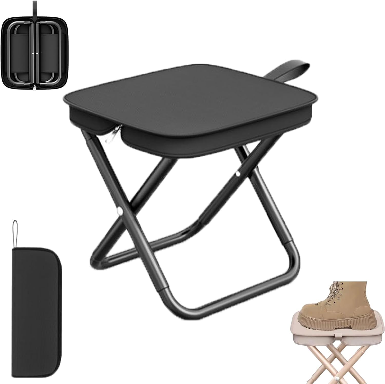 Pop-Up Outdoor Chairs, Portable Folding Camping Stool, Suitable for Outdoor Hiking, Backpacking, Fishing, and Wilderness Camping (11 inch*6 inch*2 inch) (Black)-image-47
