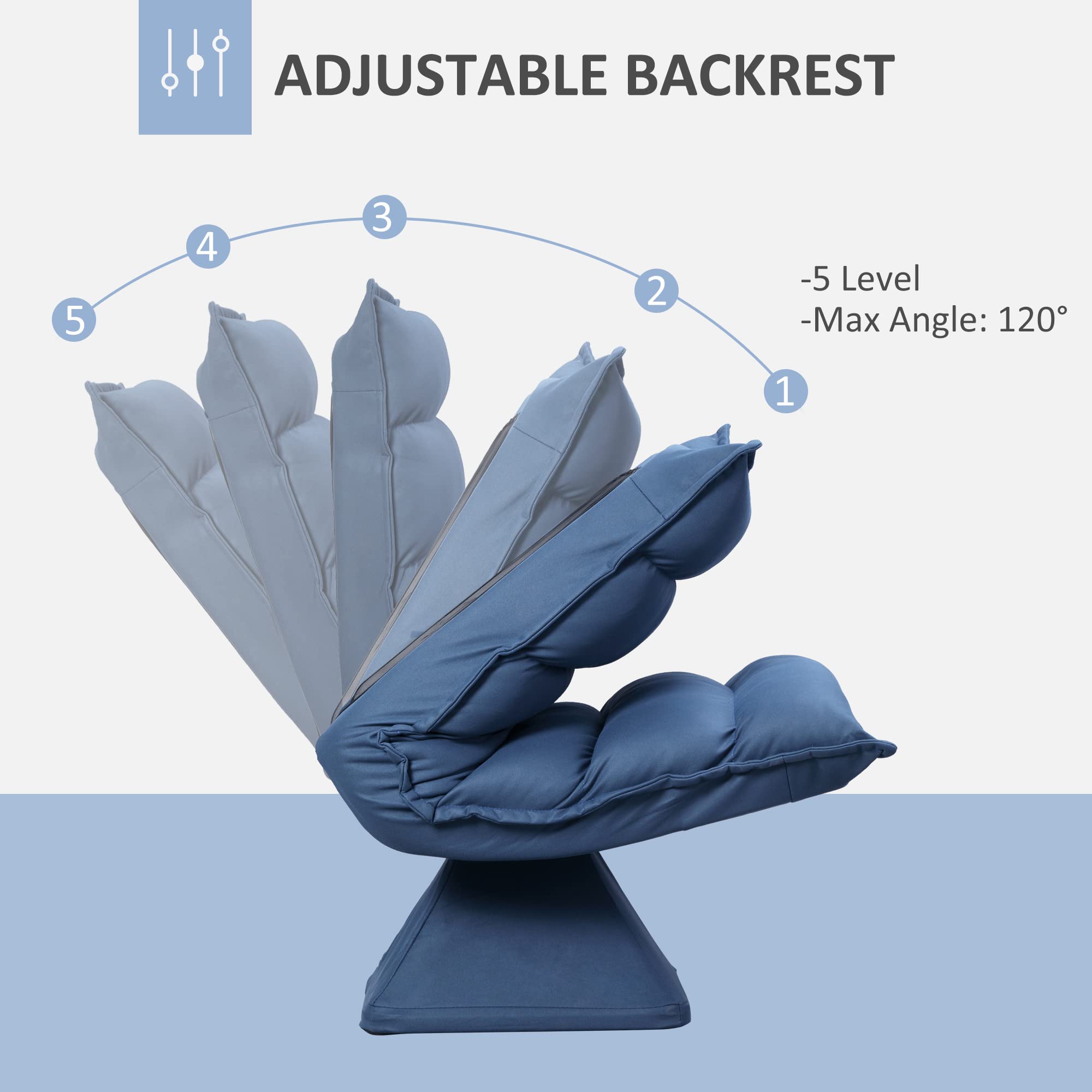 HOMCOM Faultier-Bodensessel, 360° drehbar, mit Rückenlehne, gepolstertes Design – Bezug aus Mikrofaserstoff, Blau