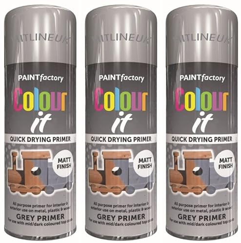 3 X 400ML Grey Primer Spray Paint Metal Plastic Wood Paint MATT Finish Quick Drying Primer All Purpose Primer for Interior and Exterior