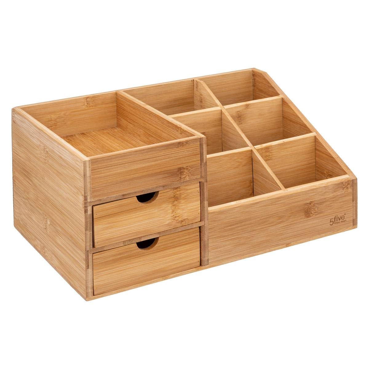 Five Organizer voor badkamer, make-up, 2 laden en 7 vakken van bamboe
