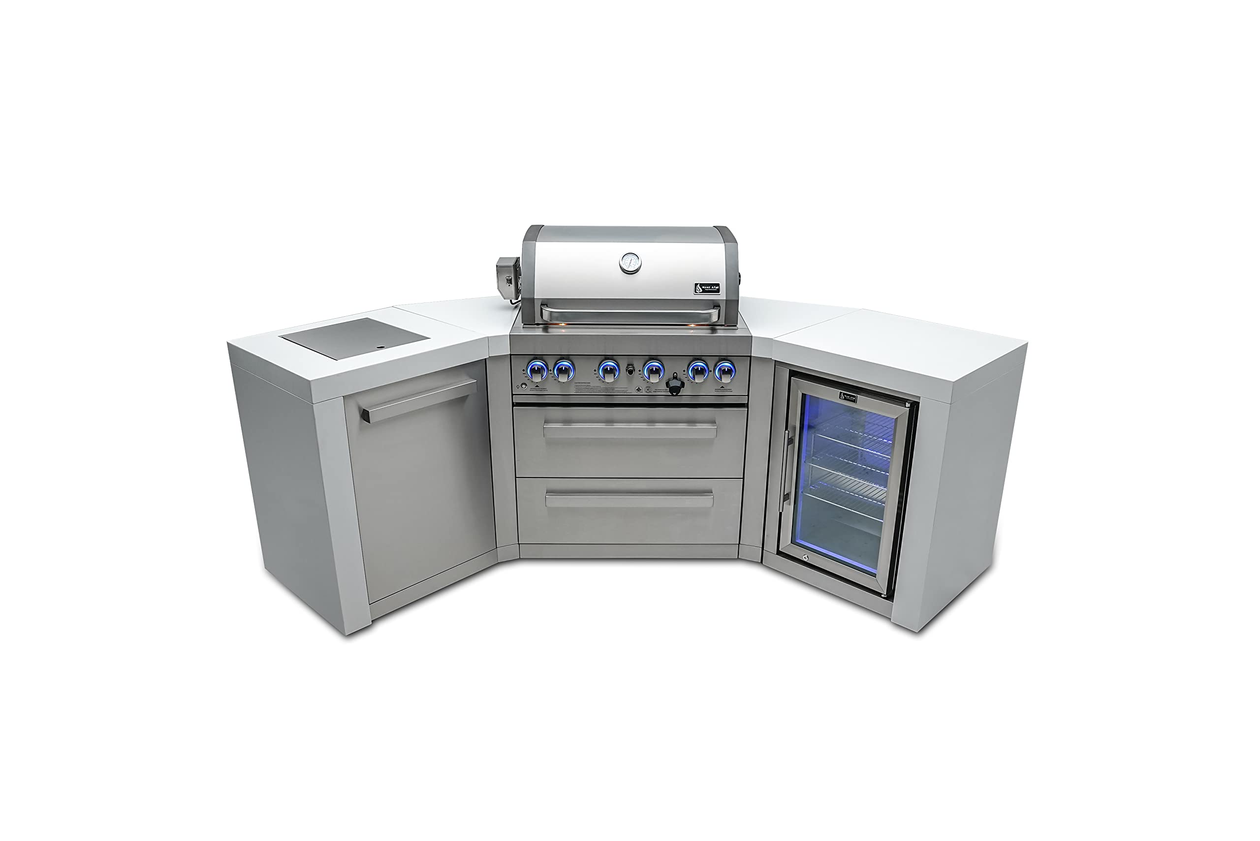 Mont Alpi MAi400-D45FC Outdoor Kitchen Island with grill lid open