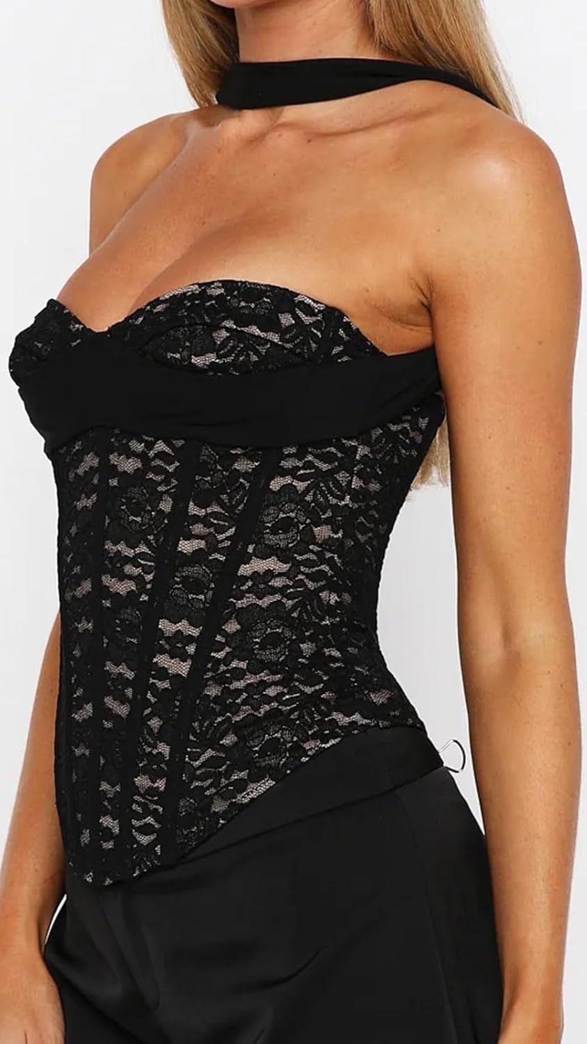 Women Elegant Strapless Lace Sweetheart Cupless Corset Tank Top Cute Going Out Tops for Concert Fairy Wedding Outfits