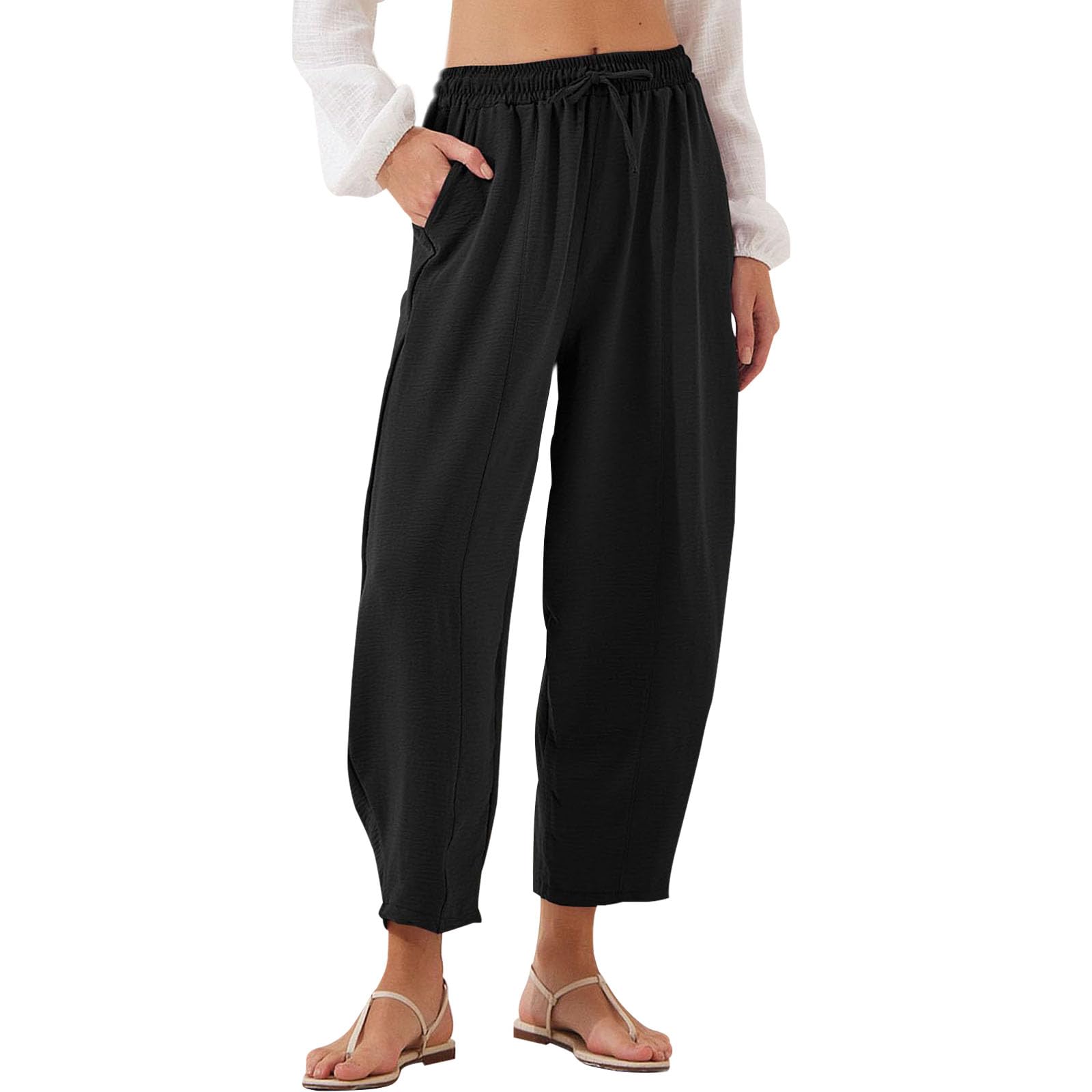 Yoga Pants Women Casual Beach Elastic High Waist Loose Fit Drawstring Lightweight Workout Trousers with Pockets