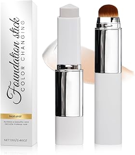 Color Changing Foundation Stick, Medium to Full Coverage Cream Stick Hydrating Makeup, Dual-Ended with Soft Brush for Flawless Look, Portable & Travel-Friendly (White)