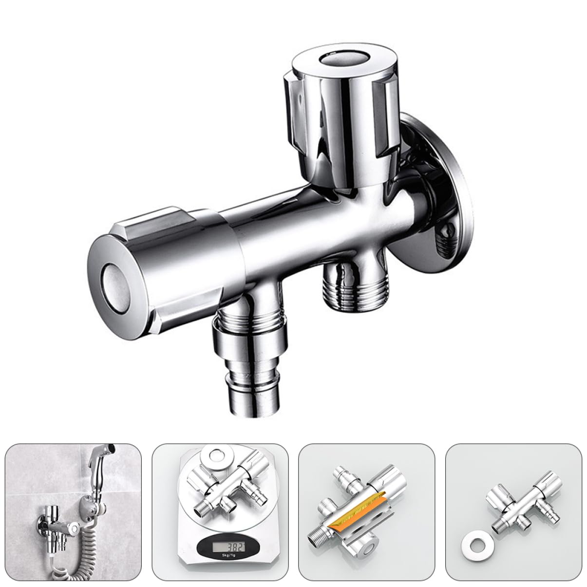 ORFOFE Válvula de Cierre de Agua Doble Entrada para Grifo de Lavadora Adaptador Práctico y Conveniente para Uso Doble Instalación y Control Independiente del de Agua Conector