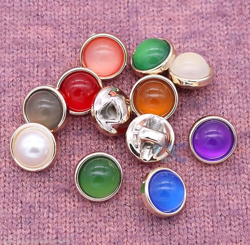 Image of 144 pcs Multicolor Dome Shank Buttons - 20L (11mm) | Round Glossy Resin Buttons with Golden Rim | Sewing, DIY Crafts, Shirts, Dresses, Kurtis, Sweaters