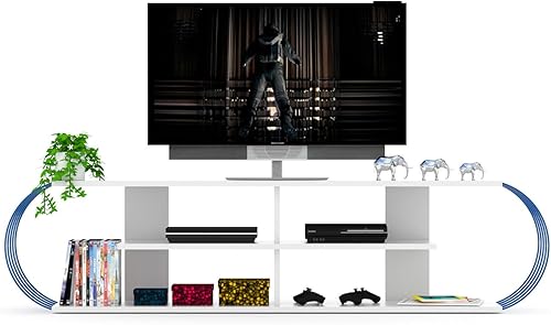 Miniatura 9 de Soporte de TV moderno Mid-Century para televisores de hasta 65 pulgadas, gabinete de TV con centro de entretenimiento con 4 estantes de