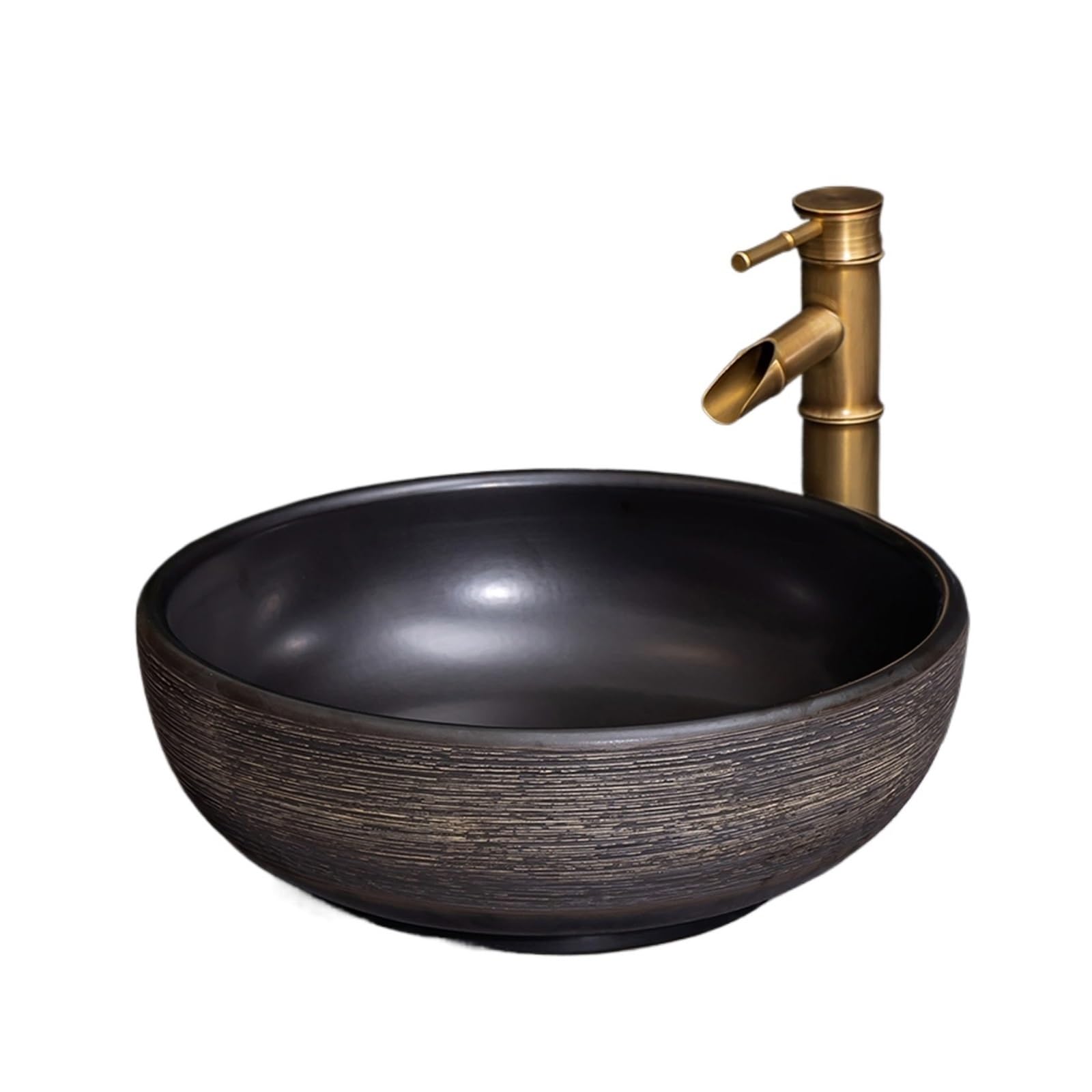 TIANQIHAO Round Vessel Sink, Above Counter Porcelain Ceramic Sink Bowl, Textured Design For Bathroom Vanity