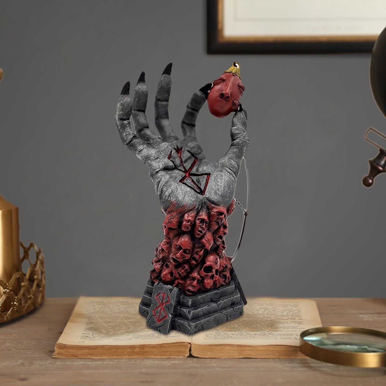 Berserk Statue Hand Of God Figurine Realistic Figure Decoration Anime Figures Resin Ornament Berserk Comics Lover Gift Halloween Home Collectible Hand Of Mad Grim Reaper Skull Rune Sculpture