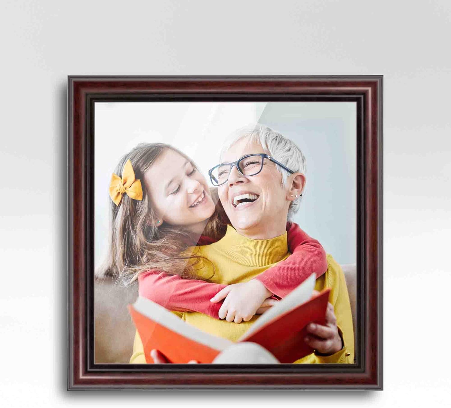 28x28 Frame Executive Brown Round Mahogany Finish Solid Wood Picture Frame | 1.25 Inch Moulding Width | Seeley Frame Complete with UV Acrylic Plexiglass, Foam Board Backing & Hanging Hardware