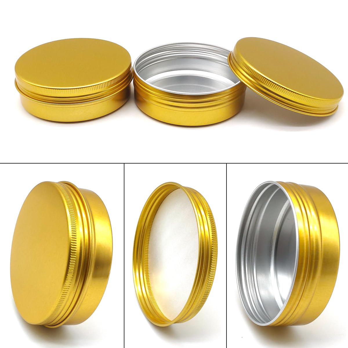 Lot de 6 bocaux en aluminium de 100 ml, contenants vides pour échantillons de voyage de 100 g avec couvercle à vis, boîtes en métal doré de 100 g pour DIY, baumes à lèvres, crème de visage