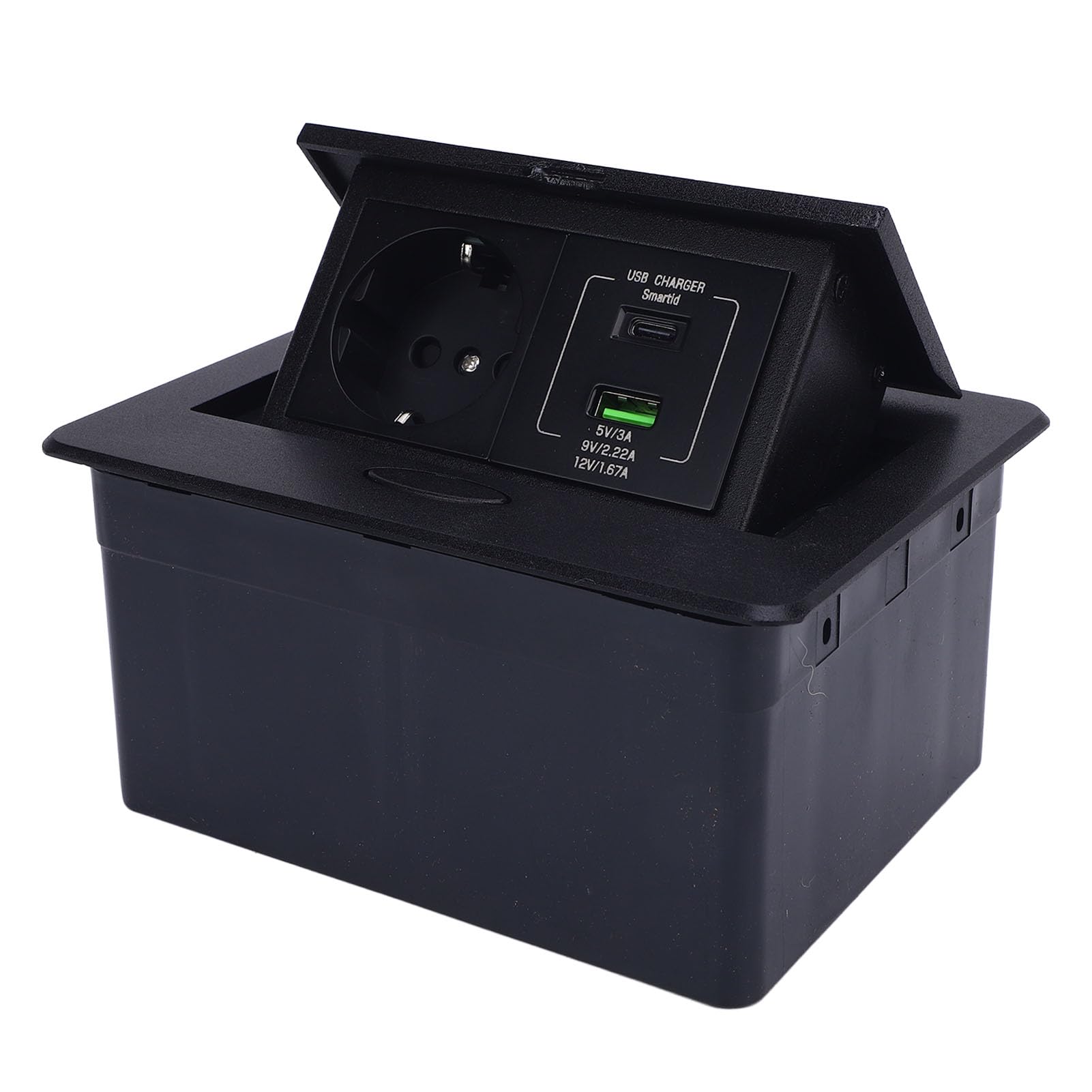 Boîte de Sortie Encastrée au Sol, Kit de Prise Plate en Alliage D'aluminium Durable avec Trous USB A C pour le Bureau et la Maison, Conception étanche, 1 unité