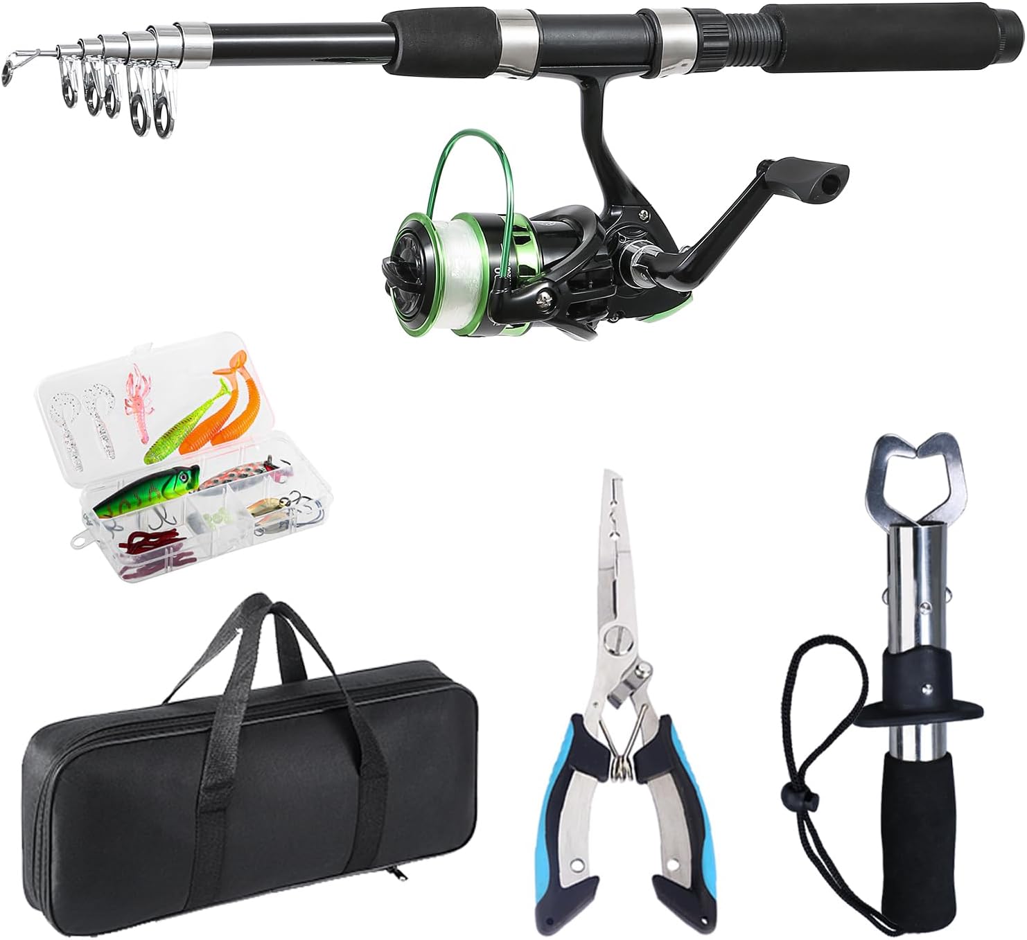 Fishing Rod, 6.9ft Telescopic Fishing Rod and Reel Combo with Fishing Pliers and Lip Gripper Fishing Equipment, 5.2:1 Pre-Loaded Spinning Reel Combo Set Fishing Pole - Image 2