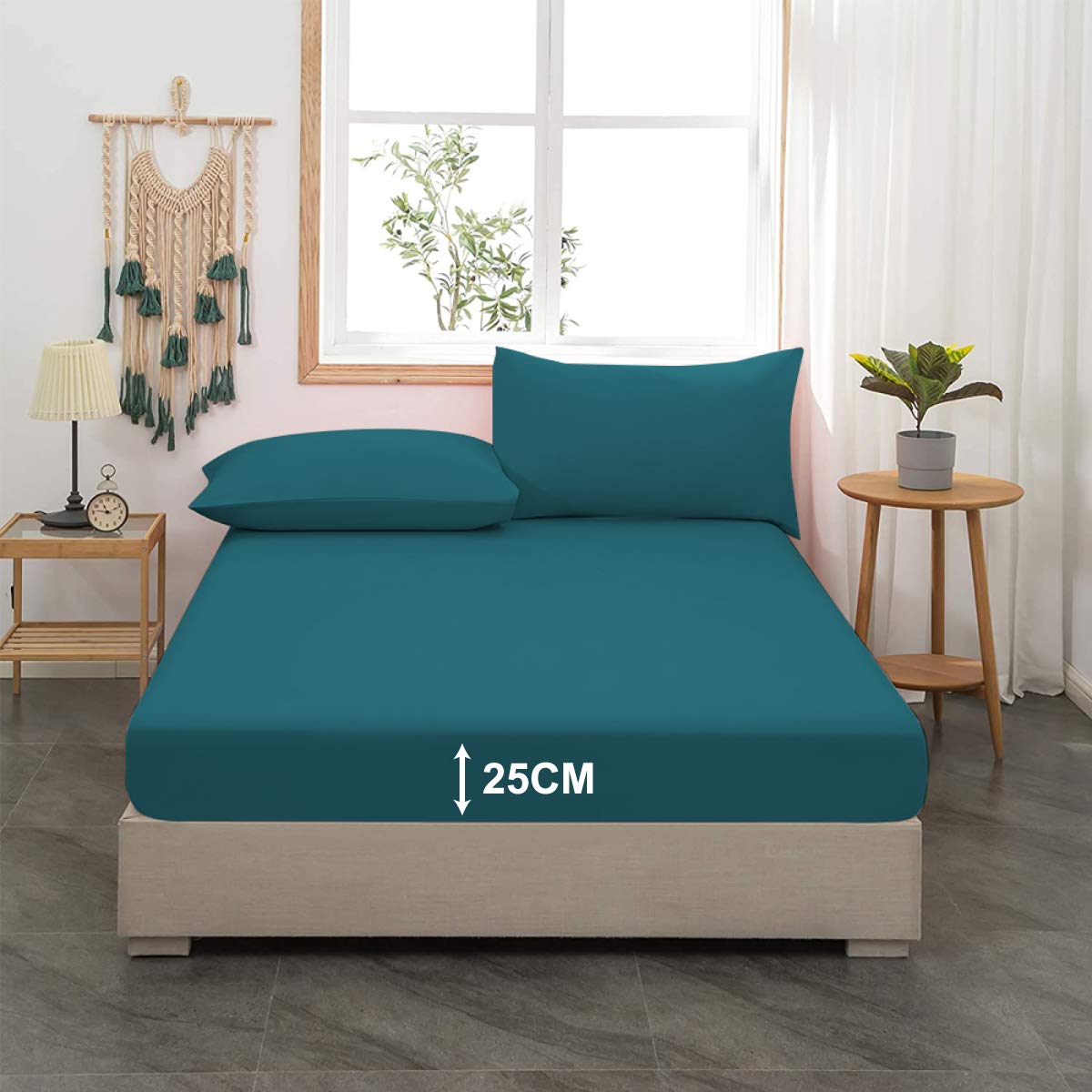King Size Fitted Sheet -100% Poly Cotton Fitted Sheets King Size Non Iron 25cm Deep Fitted Sheets King Size Bed Covers 152 X 200, Aqua Bed Sheets