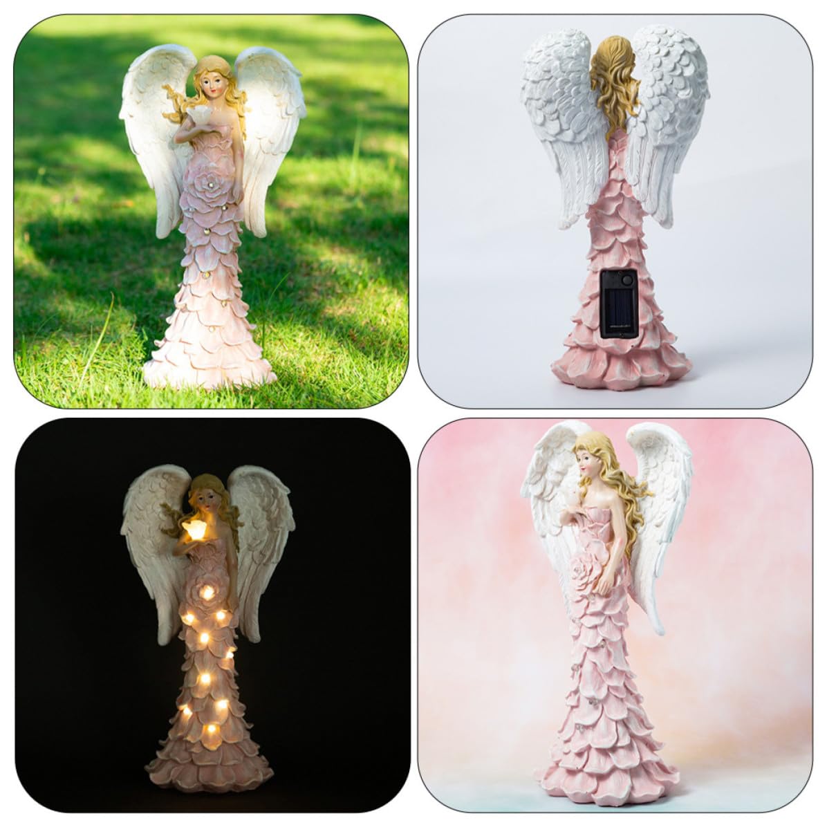 Resina Estatua de Ángel Solar Rosa para Jardín y Porche