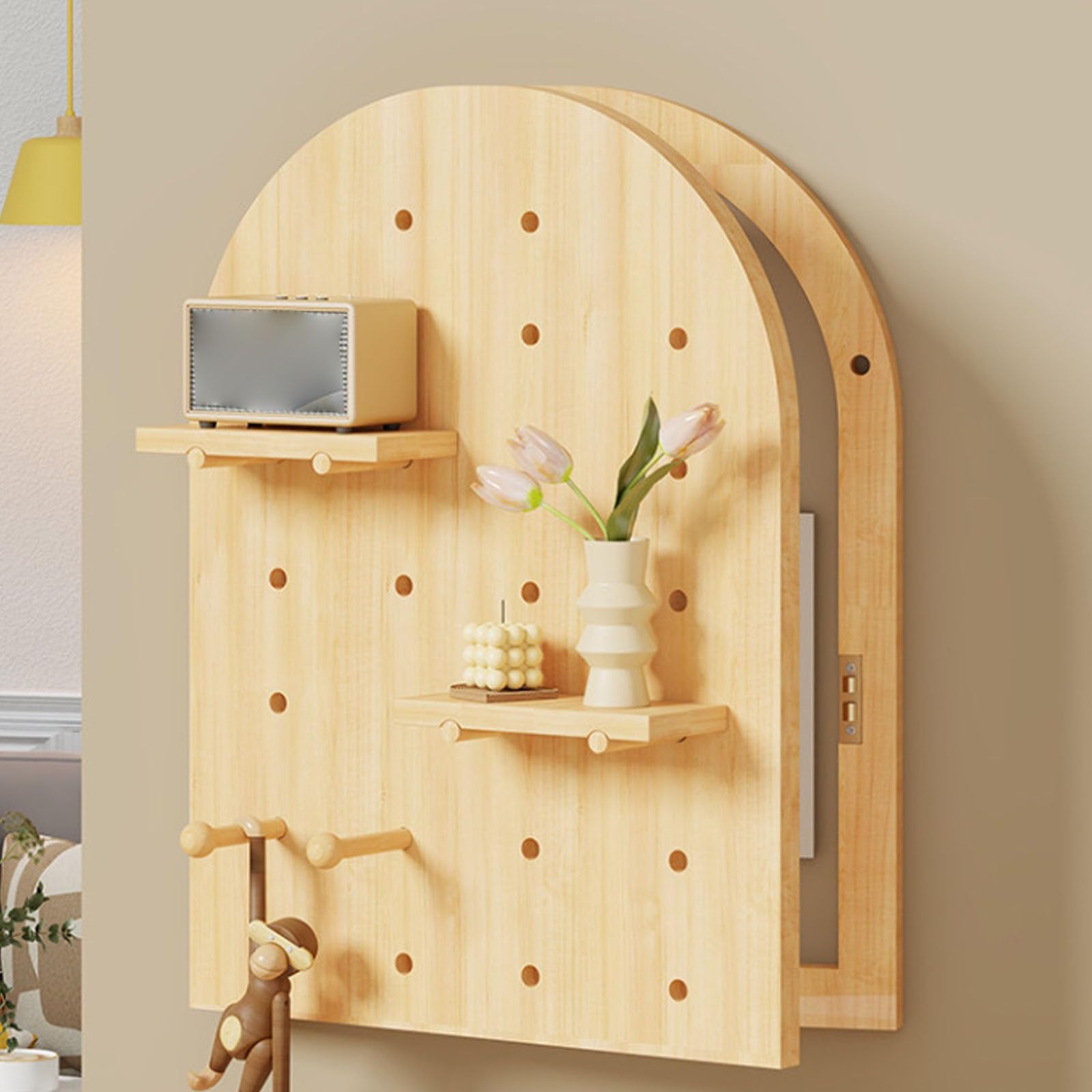 Cubierta de madera para panel eléctrico con organizador de tablero perforado, cajas de distribución ocultas y paneles de fusibles, estante de entrada, 40 x 70 cm