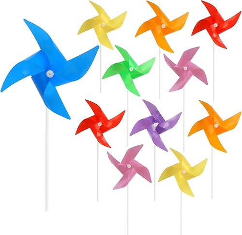 KIMOBER 100 molinetes de colores, colores mezclados de plástico, molino de viento para niños, 4 paletas para decoración del hogar, jardín, césped,