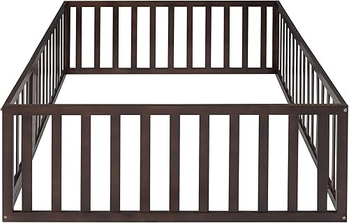 Miniatura 85 de MERITLINE Base de cama tamaño Queen para niños, cama de madera para niños con valla, cama Montessori con puerta, para niños mayores de 6 años, fácil