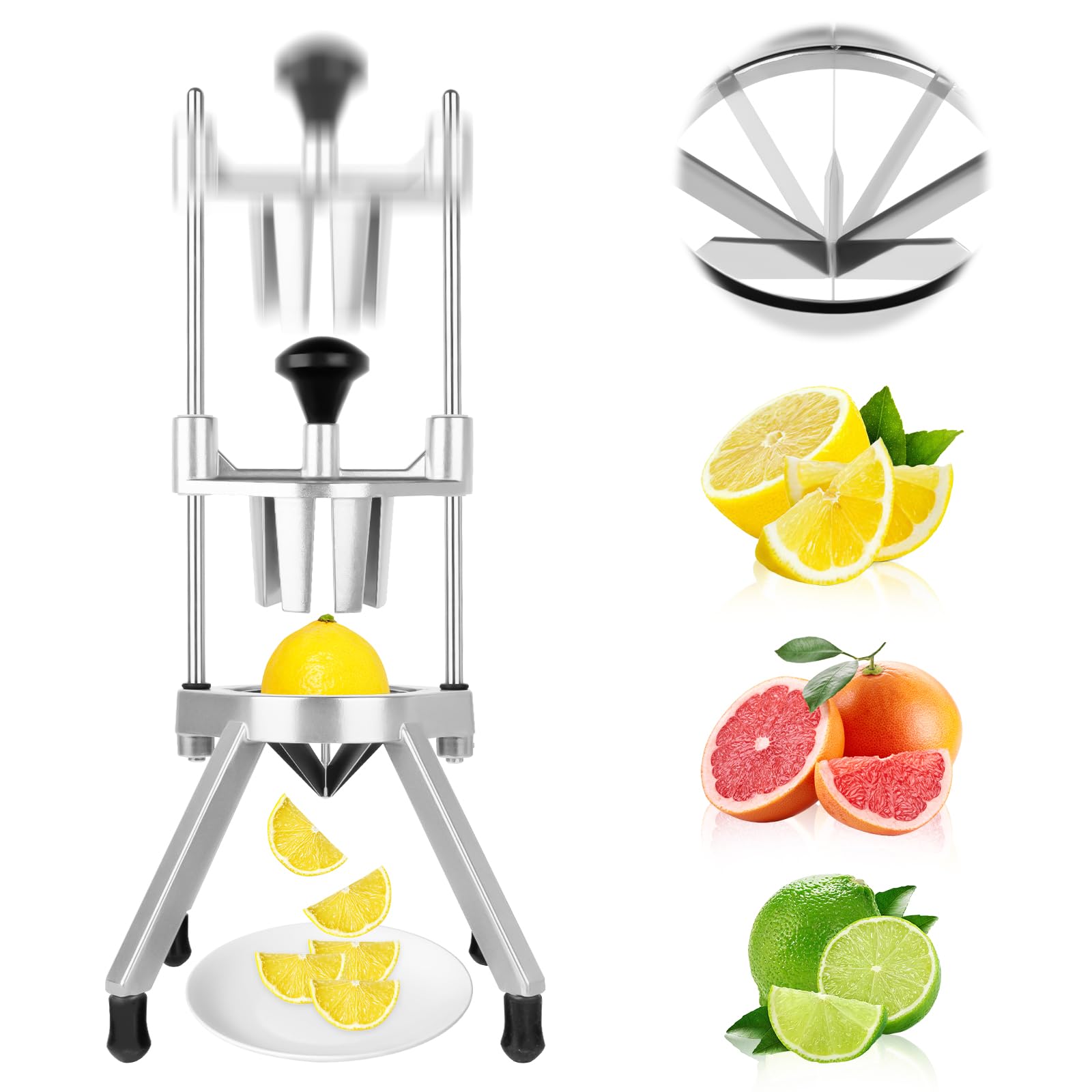Cortador de limón comercial de 8 secciones con cuchillas de acero inoxidable 420 en forma de V, hoja de acero inoxidable, cortador de frutas y limones, cortador de cuñas para frutas y verduras para