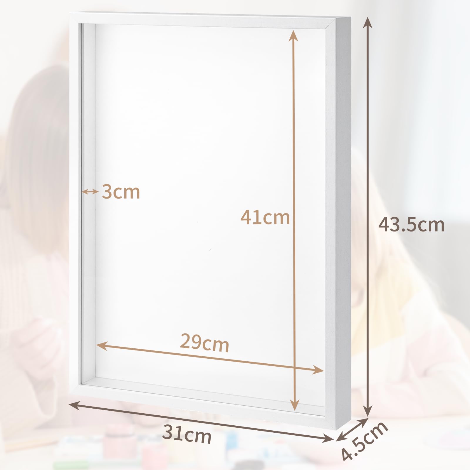 WISYOK Cornice Profonda A3, 43,5 x 31 x 4,5 cm, 3D Ombra Profonda Box per Oggetti, Fiore, Regali, Souvenir (Bianco)