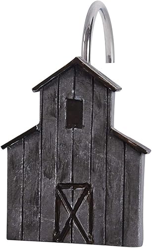 Park Designs Ganchos de cortina de ducha de granero antiguos | Juego de 12 anillos de cortina de ducha decorativos rústicos | Ganchos de ducha de