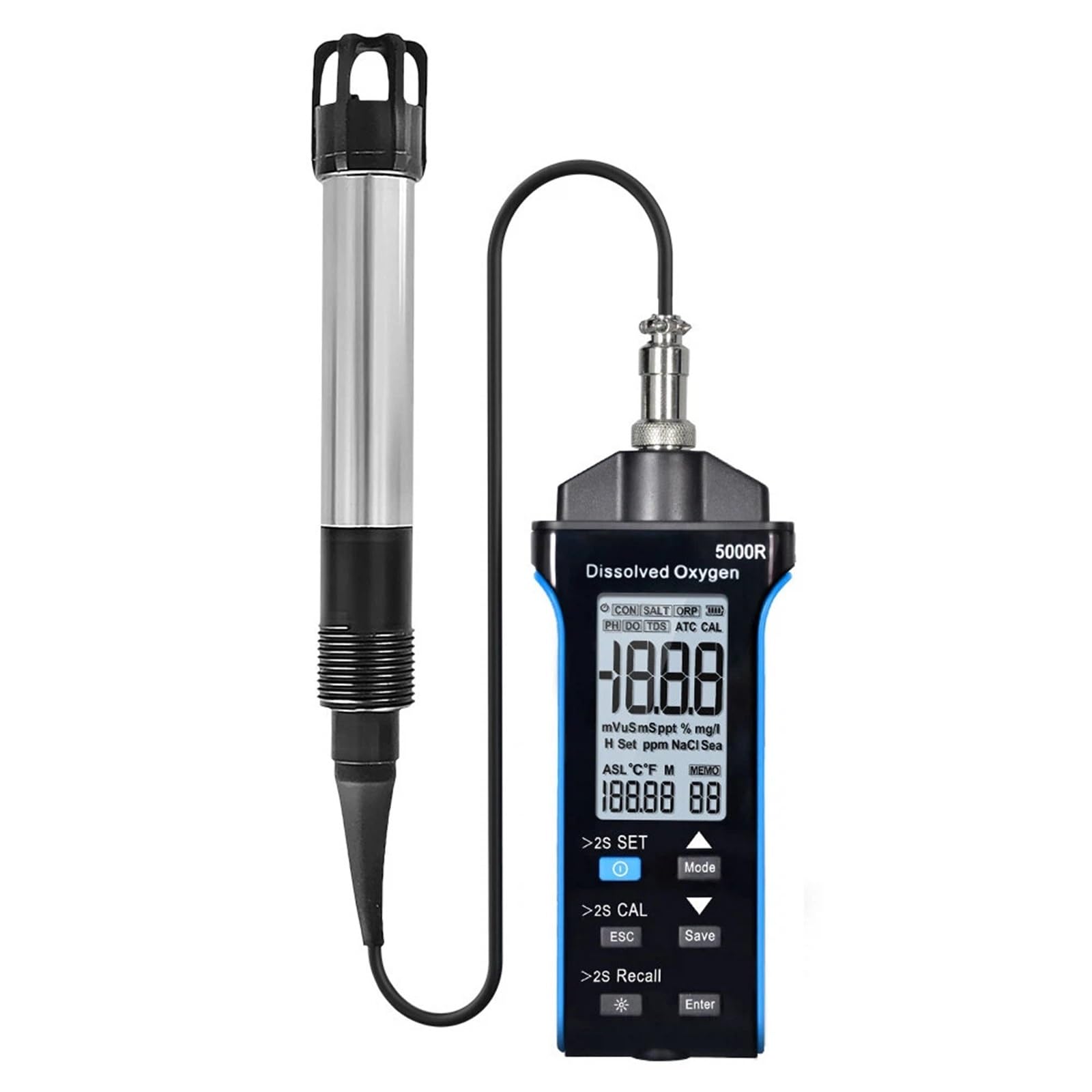 Refractómetro Brix, Medidor De Oxígeno Disuelto por Fluorescencia, Compensación Salinidad Y Altitud, Almacenamiento Datos con Retroiluminación, Calidad del Agua, 0,0-20 /L,para Mosto