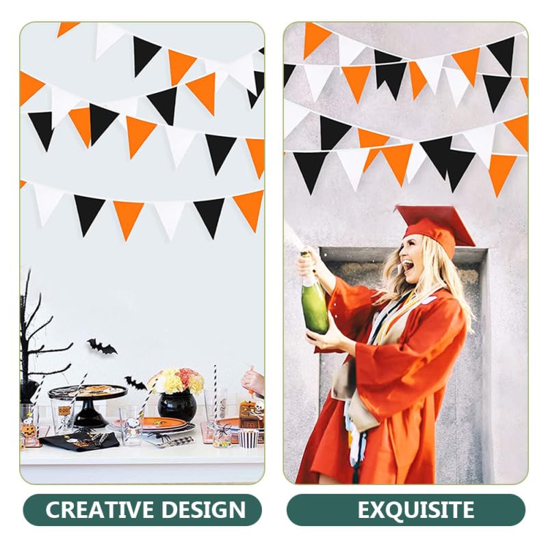 OSALADI Striscione triangolare arancione nero bianco per Halloween, bandiera in tessuto per Halloween con corda pre-infilata per decorazione da appendere per feste, uso interno casa aula