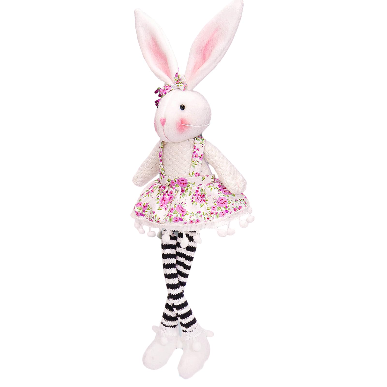 Jazuaiao Stuffed Animal Bunnies, Bunnies Plushie Toy Easter Decorations Striped Sitting Doll Tabletop Ornament Plushie Toy