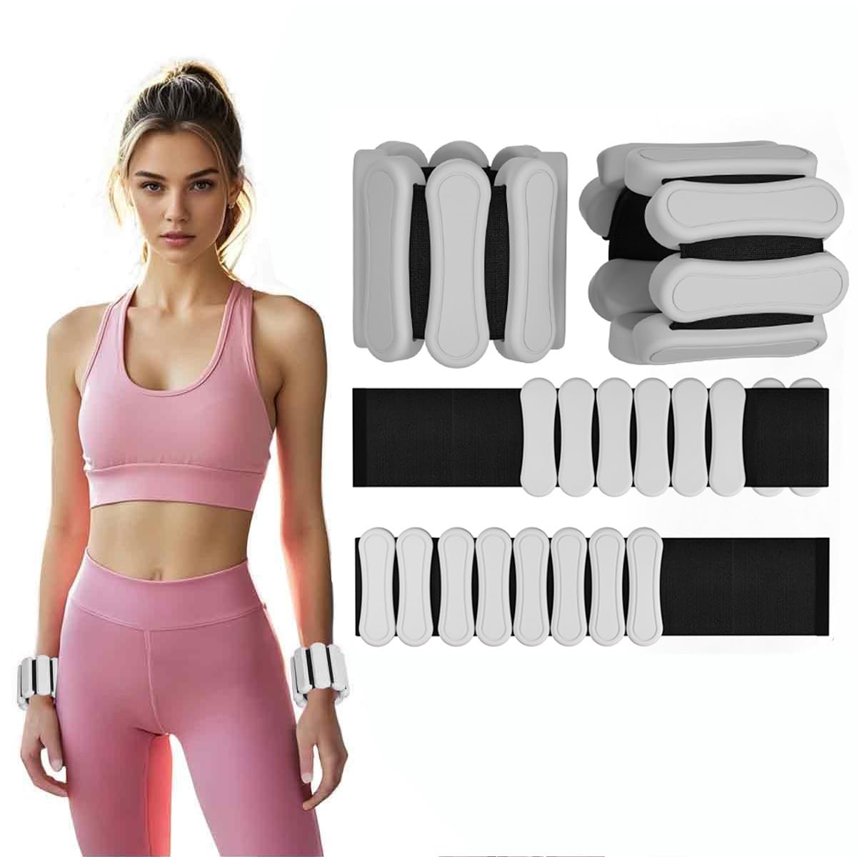 Ankle and Wrist Weights for Women & Men, Set of 2 (1Lbs Each) Adjustable Ankle Weights Strength Training for Yoga, Pilates, Home Gym, Strength Training