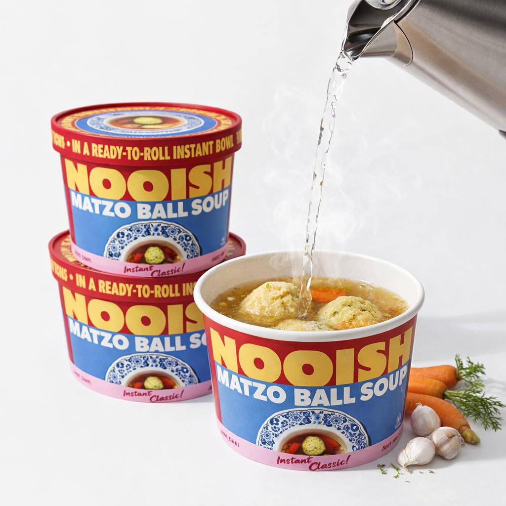 NOOISH Instant Matzo Ball Soup (4 pack) | Kosher, Pareve, Vegetarian | Just add water, ready in minutes | Clean ingredients, No MSG | Shelf-stable, Pantry Staple