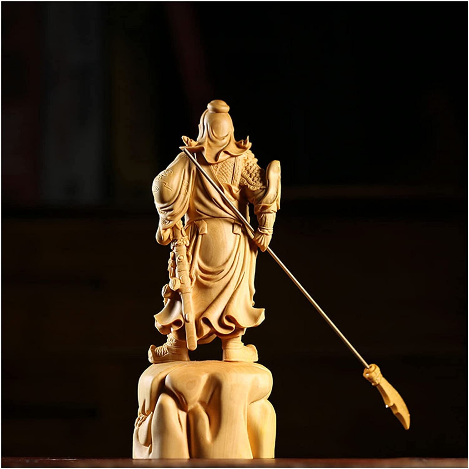 Statue de Bouddha 19 cm Guangong Dieu de la Richesse Statue en Bois Huang ， Statue de Bouddha en Bois de buis ， Statue en Bois Massif Guan YU Sculpture Arts et Artisanat